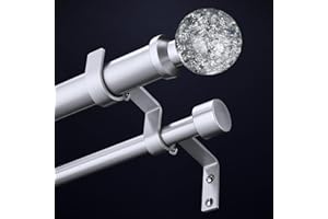 Double Curtain Rods for Windows 120 to 170 Inch, Silver Extra Long Dual Curtain Rod with Decorative Crystal Silver Foil Finia