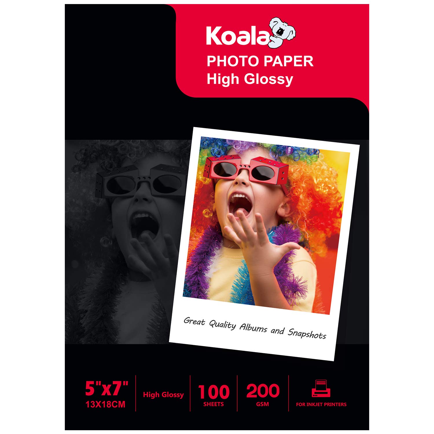 KOALA Inkjet Photo Paper 7x5 '' 13x18 cm Glossy 100 Sheets 200 GSM for Canon Hp Epson Inkjet Printer