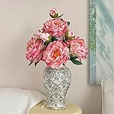 Vintage Chinoiserie Ginger Jar Ceramic Vase, Decorative Porcelain Flower Vase for Centerpiece Living Room Table Shelf, Retro Country Decor