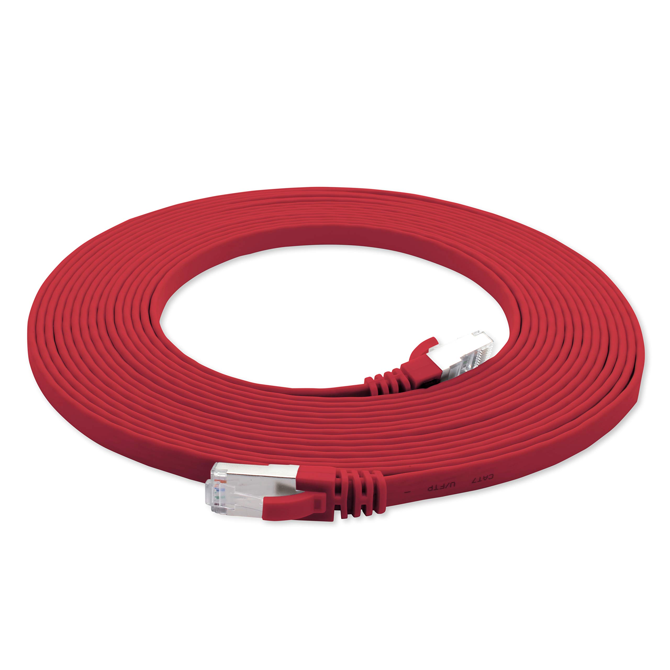 1aTTack.de 5m - red - 1 piece Cat7 flat cable network cable Cat 7 raw cable Gigabit Lan (10Gbit/s) ribbon cable installation cable patch cable flat slim Rj 45 plug Cat6a