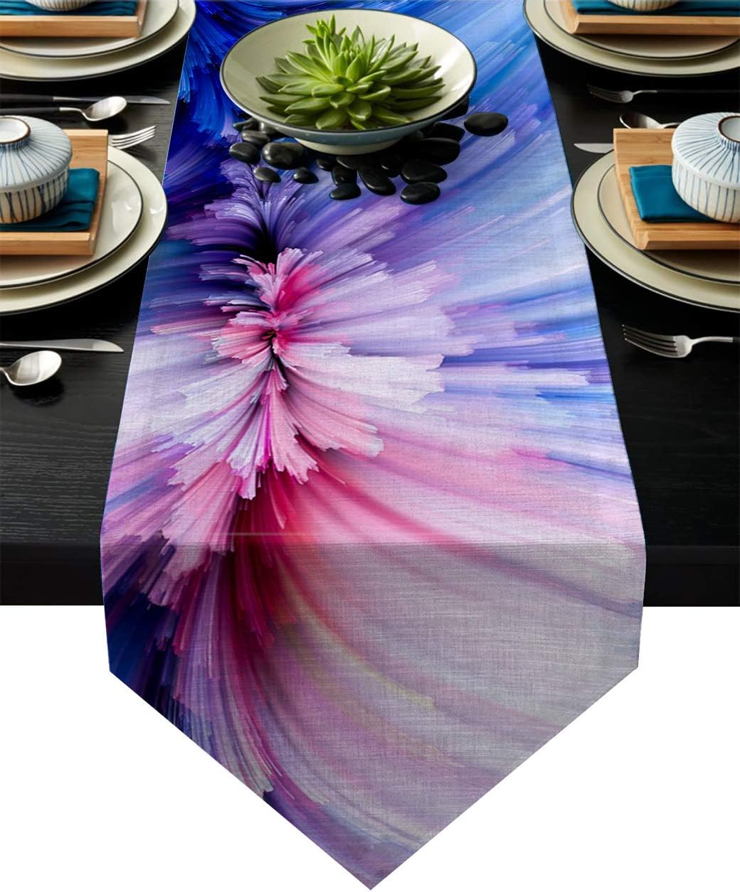 Coffee Table Runner Modern Art Bloming Lines Flower Table Runner for Dining Room, Foyer Table, Parties Holiday Wedding Gathering & Everyday Use 18 x 72(46 x 183cm)