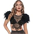 L'VOW Gothic Women Poncho Collar Natural Feather Short Cape Lace Epaulet Shoulder Shrug Wings Halloween Costume