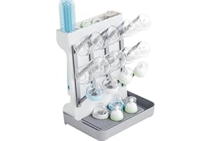 SuoXing Vertical Baby Bottle Drying Rack,Space Saving Countertop Baby Drying Rack for Bottles,Large Baby Bottle Station Stand,Bottle Rack Dryer for Brushes,Pacifiers,Baby Accessories Organizer,Grey
