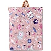 VANZEV Nurse Blanket, Pink Nurse Gifts Flannel Throw Blankets,Soft Warm Lightweight Cozy Plush Nursing Graduation Throws for Bedroom Sofa Office Home Decor Gifts for Women Girls 60"x50"