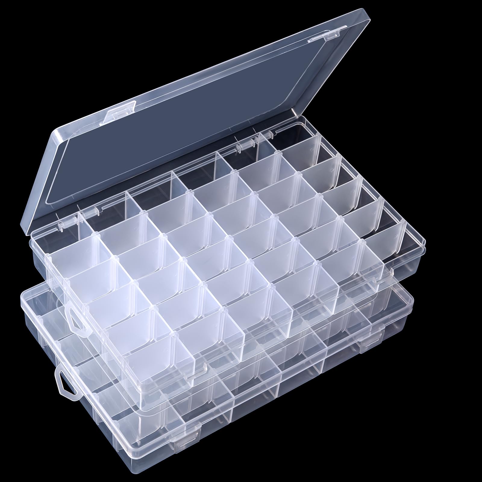 Gospire 2PCS 36 Grids Clear Plastic Jewelry Box Organizer Storage Container with Removable Dividers — image 1