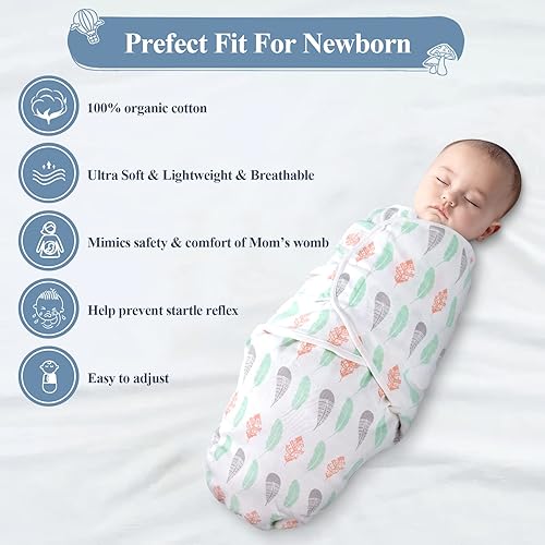 Pack Baby Swaddle Blanket, Adjustable 100% Organic Cotton