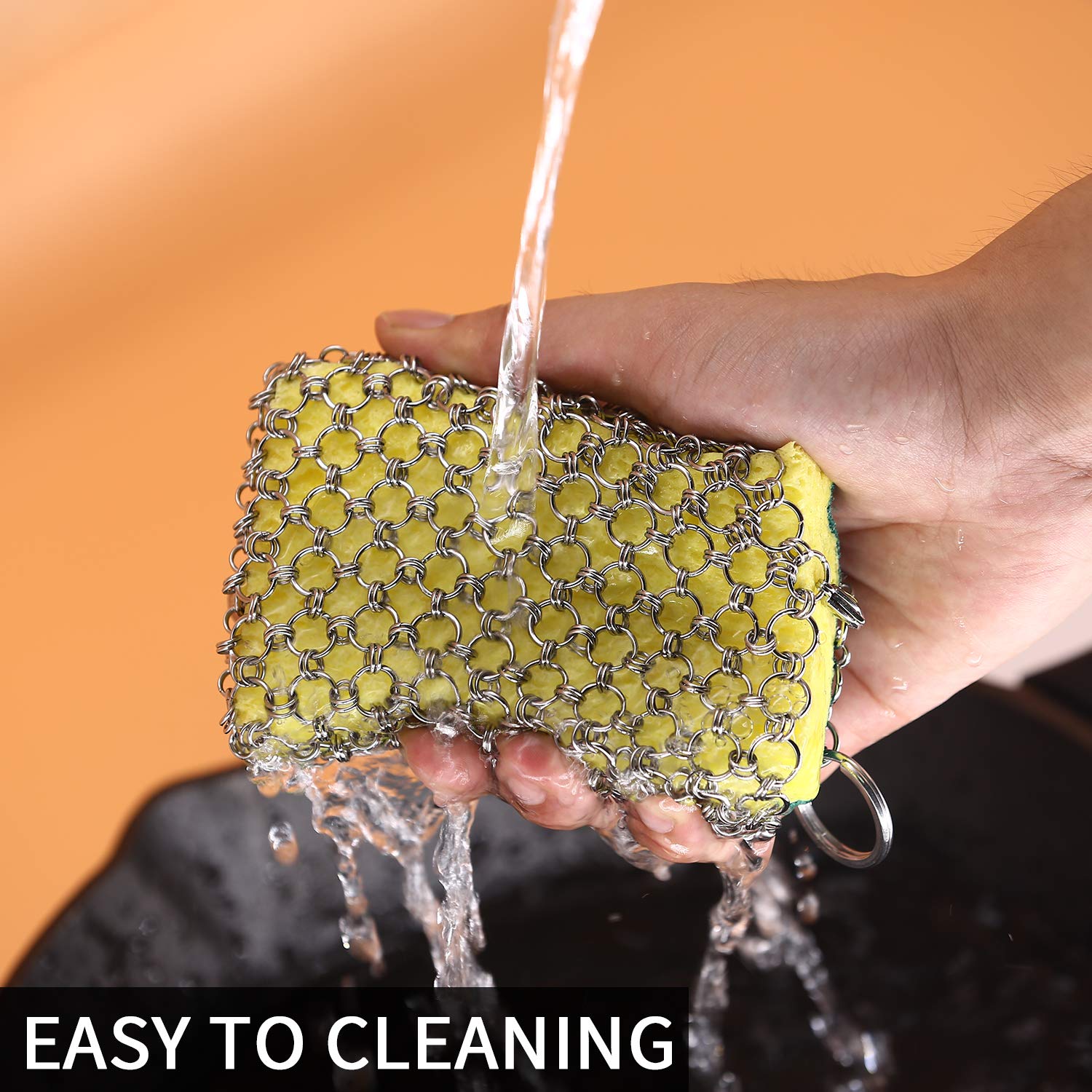 Tafond Cast Iron Skillet Cleaner with Wood Pulp Sponge Stainless Steel Chainmail Scrubber Cookware Pan Pot Dutch Oven Grill Scraper & Scrubber