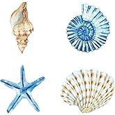 Yookeer 4 Pcs Beach Wall Decor, Wooden Seashell Starfish Wall Decoration, Ocean Coastal Nautical Decorative Art, Rustic Seasi