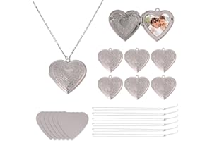 CHGCRAFT 6 Sets Heart Locket Necklace Sublimation Blank Bezel Necklace Stainless Steel Heart Shaped Locket Pendant Love Heat 