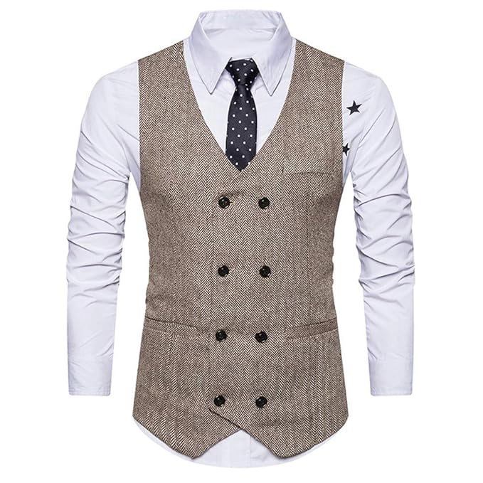 Luckycat Männer Formale Tweed Check Zweireiher Weste Retro Slim Fit Anzugjacke Mode 2018