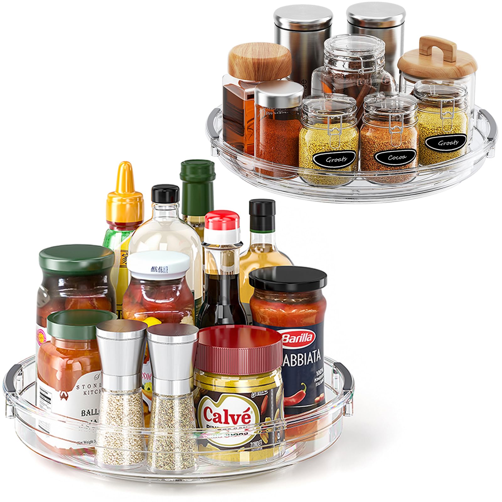 Photo 1 of LAMU 2 Pack Clear Lazy Susan Turntable Organizer for Cabinet, 10.6'' 9.25'' Condiment Organizer for Refrigerator, Kitchen Pantry, Medicine Cabinet Organizer, Spices Rack Organization, Bathroom