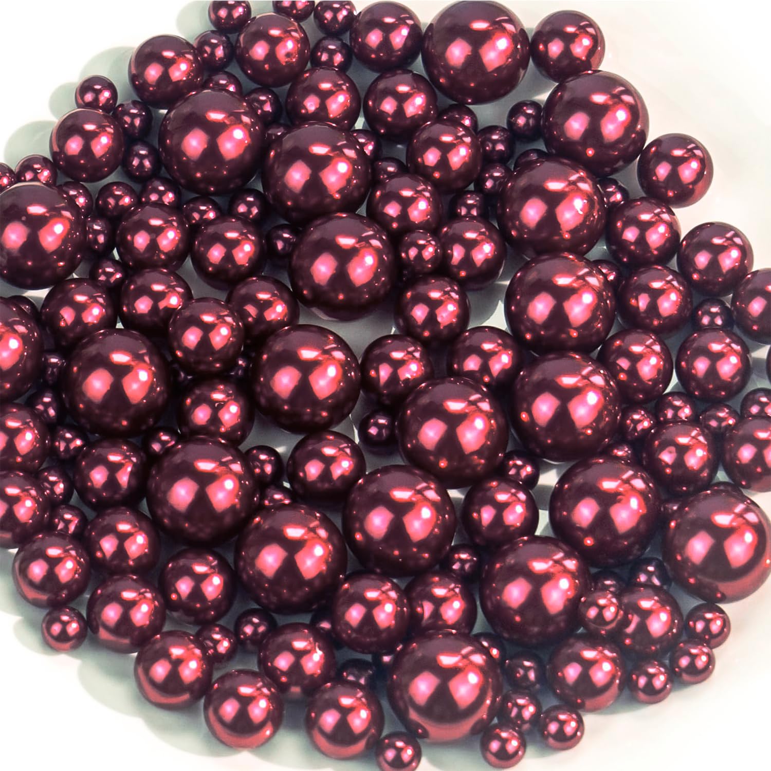 Photo 1 of 150Pcs Wine Red Polished No Hole Faux Pearl Beads for Vase Filling Decorations, Plastic Pearls Vase Fillers, Table Scatters, Wedding Centerpiece, Home Decor, 8/14/20 mm