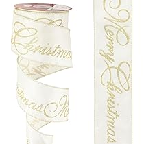 Amazon.com: AIMUDI Ivory and Gold Christmas Wired Ribbon 2.5 Inch