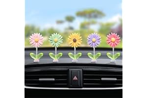 TOBETOPTOOLER 5 Pcs Daisy Cute Car Decor for Women,Mini Resin Flower Rear View Mirror Accessories with Spring Funny Decorations for Car Interior Computer Desk Dashboard Ornament (Daisy, one Size)