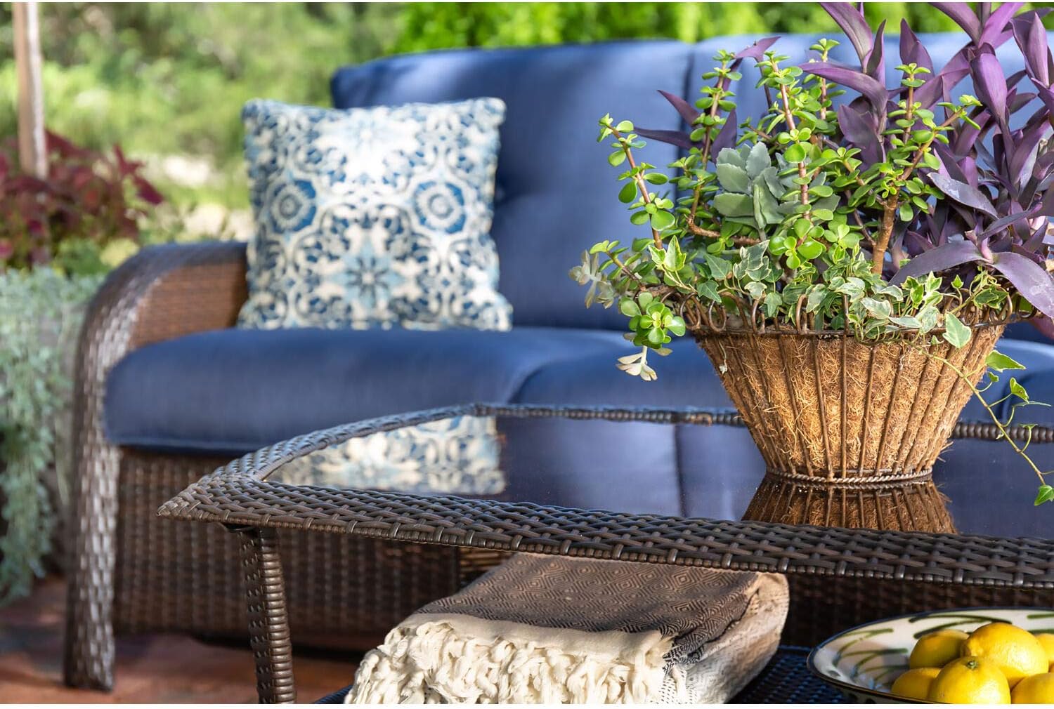 Hanover STRATHMERE1PC-TBL Tempered Glass Tabletop Strathmere 25-in. x 41-in. Woven Patio Coffee Table, Brown : Garden & Outdoor