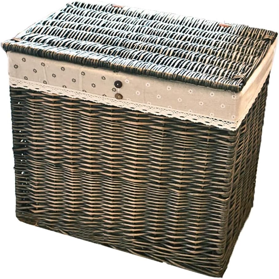 Storage Basket with Lid Wicker Basket Weaving Rectangular Laundry Basket Dirty Clothes Storage Box 49x35x50cm