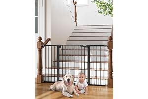 Cumbor 29.7-54.2" Wide Baby Gate for Stairs, Mom's Choice Awards Winner-Self Closing Dog Gate Indoor for Doorways, No Drilling Pressure Mounted Pet Gates for Kids, Easy Walk Through Safety Gate, Black
