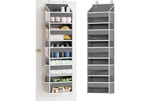SpaceAid 1 Pack Over The Door Organizer with 5 Large Pockets and 10 Mesh Side Pockets, 5 Layers Door Organizer Hanging with Clear Window for Bedroom, Bathroom, Pantry and Nursery, Gray