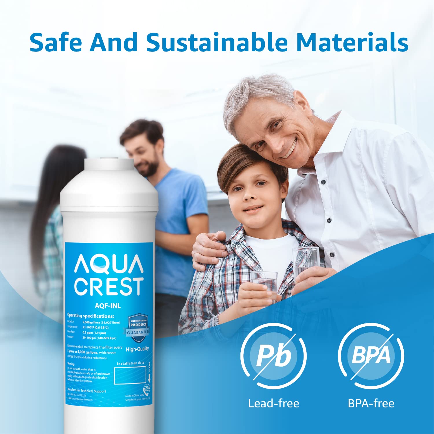 AQUA CREST 5 Years Capacity -Inline Water Filter for Refrigerator with 1/4-Inch Direct Connect Fittings, Idea for Ice Maker, RV, Refrigerator, RO System, In Line Water Line Filter, Reduces PFAS/PFOA