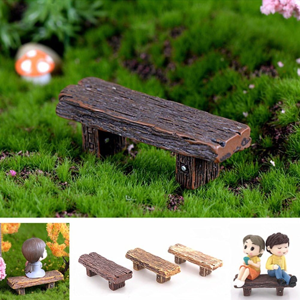 FINIVE Dollhouse Miniature Decorative, 3Pcs Retro Benches Miniature Fairy Garden Bonsai Ornaments Dollhouse Decoration