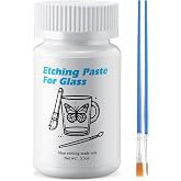ElectricWise 3.5 OZ Glass Etching Cream Kit, 2 Application Brushes | Etching Art Cream Etching Paste DIY Art Craft Supplies Create Permanently Stunning Etched Designs for Mirrors Windows Glass