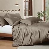 Manyshofu Khaki Tencel Cotton Duvet Cover Set, 5 Piece Cooling Queen | Cooling Tencel Cotton Blend, Silky Smooth for Skin And Hair, Includes Decorative Shams, Machine Wash Softens