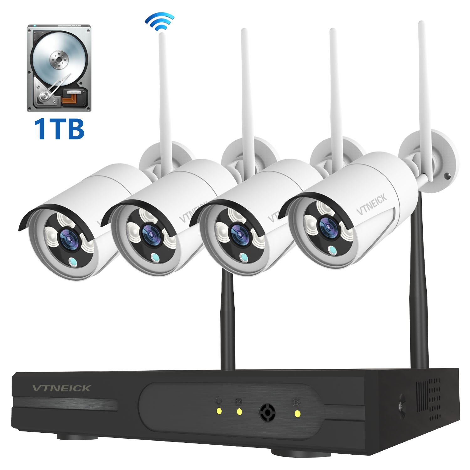 全国宅配無料 Vtneick 防犯カメラセット 監視カメラ ワイヤレス防犯カメラ Wifi監視カメラ スマホ遠隔操作 動体検知 Ip防犯キット 防水防塵 赤外線 暗視対応 4台 960p カメラ Nvr 1tbのハードディスク B07c75bpks 4台 960p カメラ Nvr 1tbのハードディスク 4台 960p