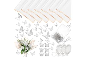 Qilery 243 Pcs Flower Bouquet Wrapping Paper Waterproof Floral Wrapping Paper Florist Supplies with Butterfly Decoration Crowns Ribbons Bouquet Pin Glue for DIY Craft (White, Silver)