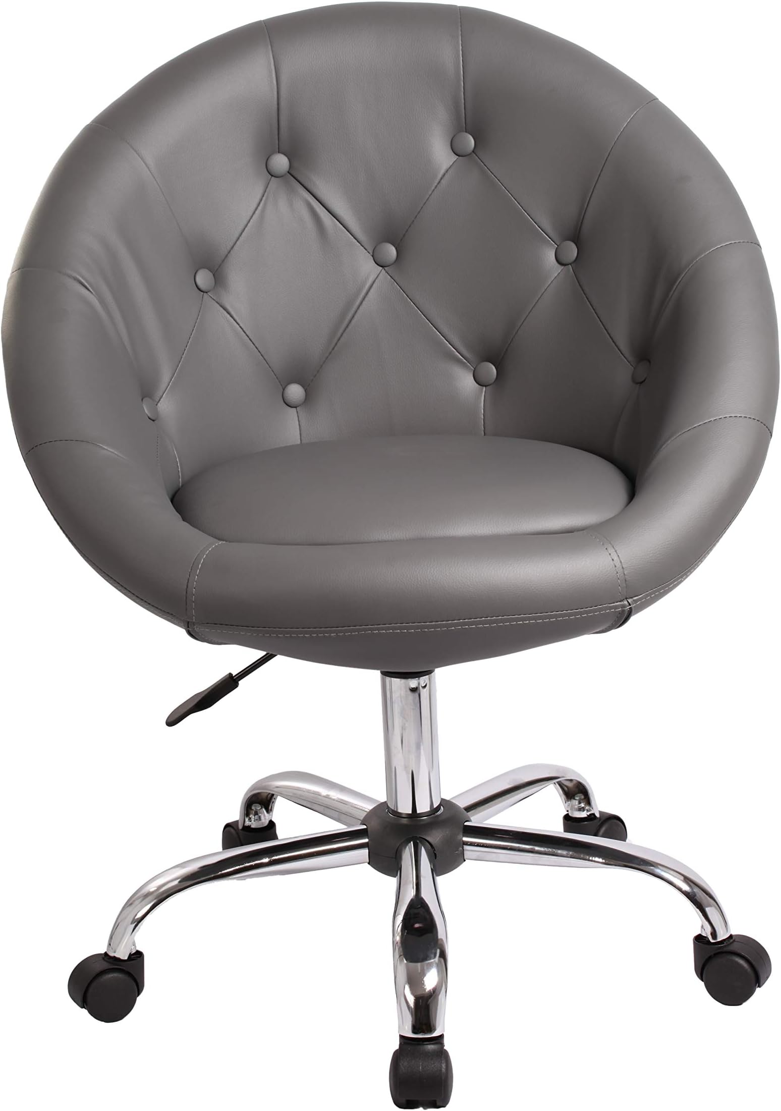 Swivel Chair on Casters Desk Chair Height-Adjustable Swivel Stool with Wheels and Backrest Faux Leather Colour Selection WY-509B, colour:grey, material:Faux Leather