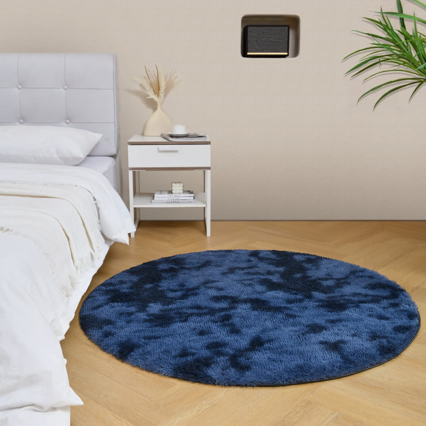 Photo 1 of duduta Navy Blue Fluffy Round Rug 4x4 ft, Tie-Dyed Shag Fuzzy Plush Circle Throw Rug for Nursery Bedroom Living Room Home Decor
