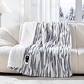 Sealy Electric Blanket Throw Size 50"*60",Super Cozy Faux Fur to Sherpa Reversible Heated Blanket Throw with 6 Heating Levels & 2-10 Hours Auto Off Overheating Protection Machine Washable,Blue White