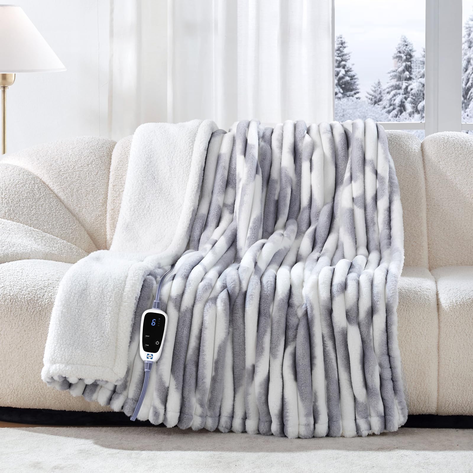 Photo 1 of Sealy Electric Blanket Throw Size 50"*60",Super Cozy Faux Fur to Sherpa Reversible Heated Blanket Throw with 6 Heating Levels & 2-10 Hours Auto Off Overheating Protection Machine Washable,Blue White