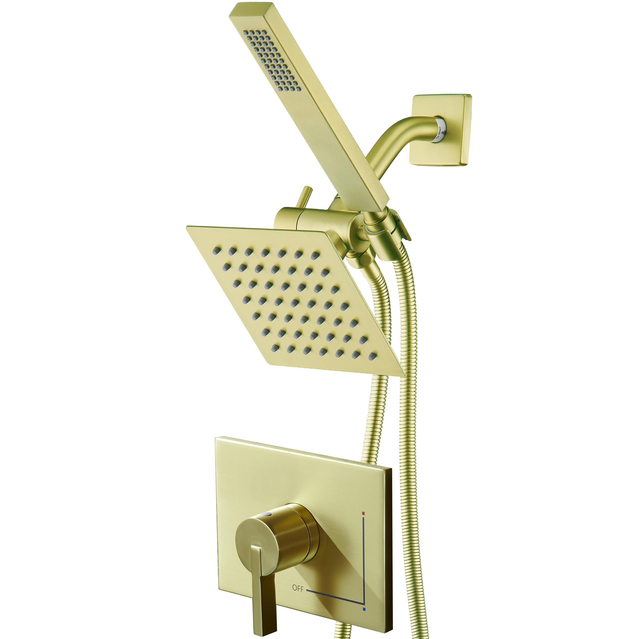Photo 1 of SOOOHOT Brushed Gold Shower Fixtures, Shower Faucet Set Dual Shower Heads with Handheld Spray Combo, All Metal 6" Dual Shower Head Combo and 3-Way Diverter, Gold Shower Faucet Set with Valve