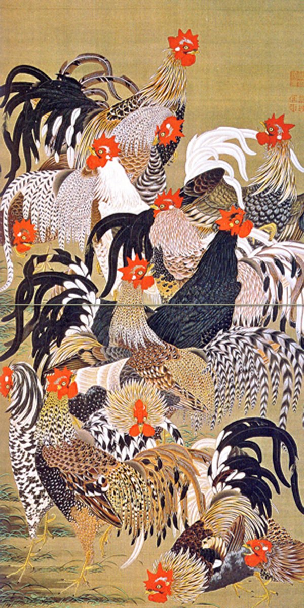 Tile Mural Japanese pattern rooster I. Jakuchu Kitchen Backsplash Marble Ceramic