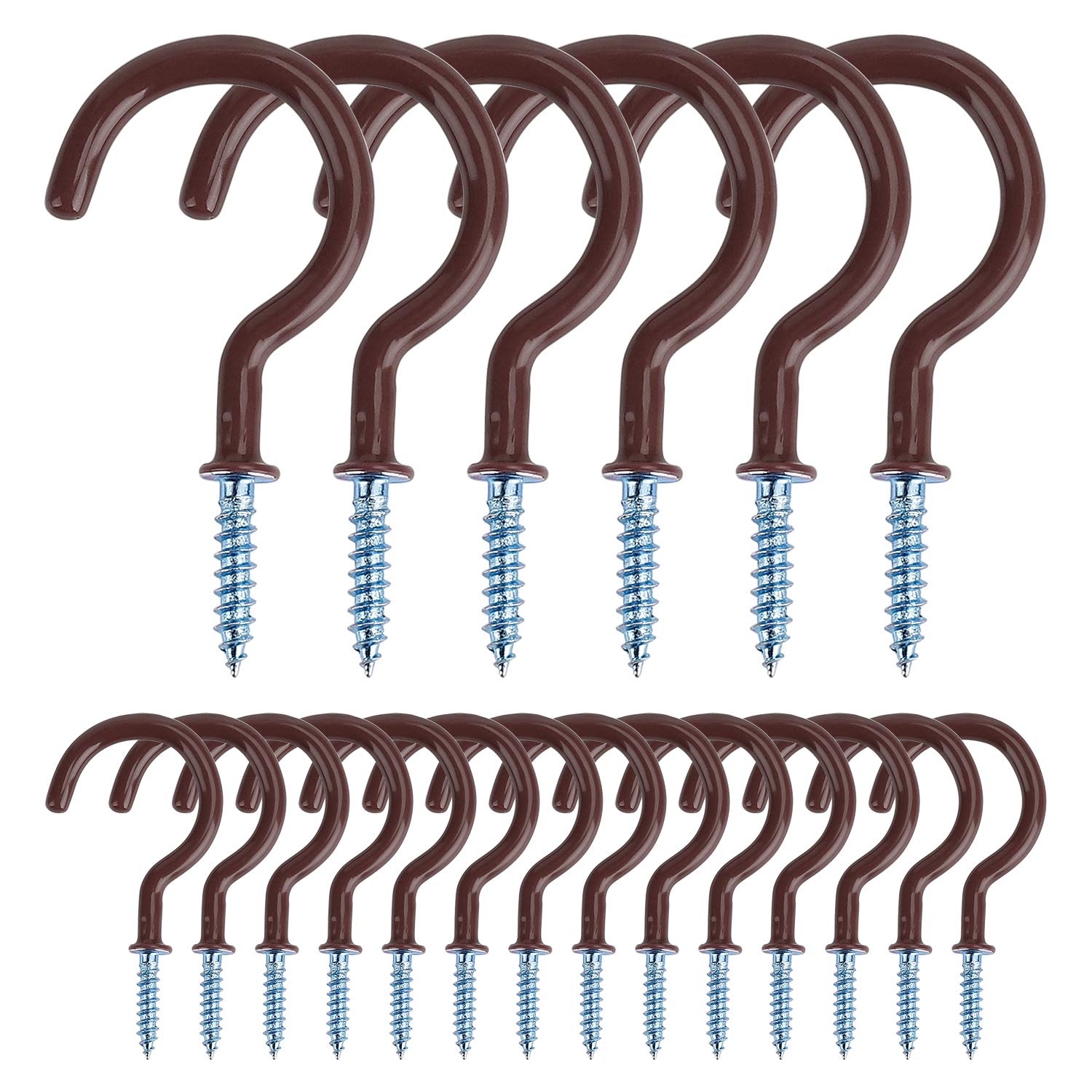 MengH-SHOP Screw Hooks Vinyl Coated Screw-in Cup Hooks 2.0 Inch Ceiling Hooks Metal Wall Hang Hooks Great for Coffee Tea Cup, Plant, Light, Mug Indoor & Outdoor Use 20 Pieces (Brown)