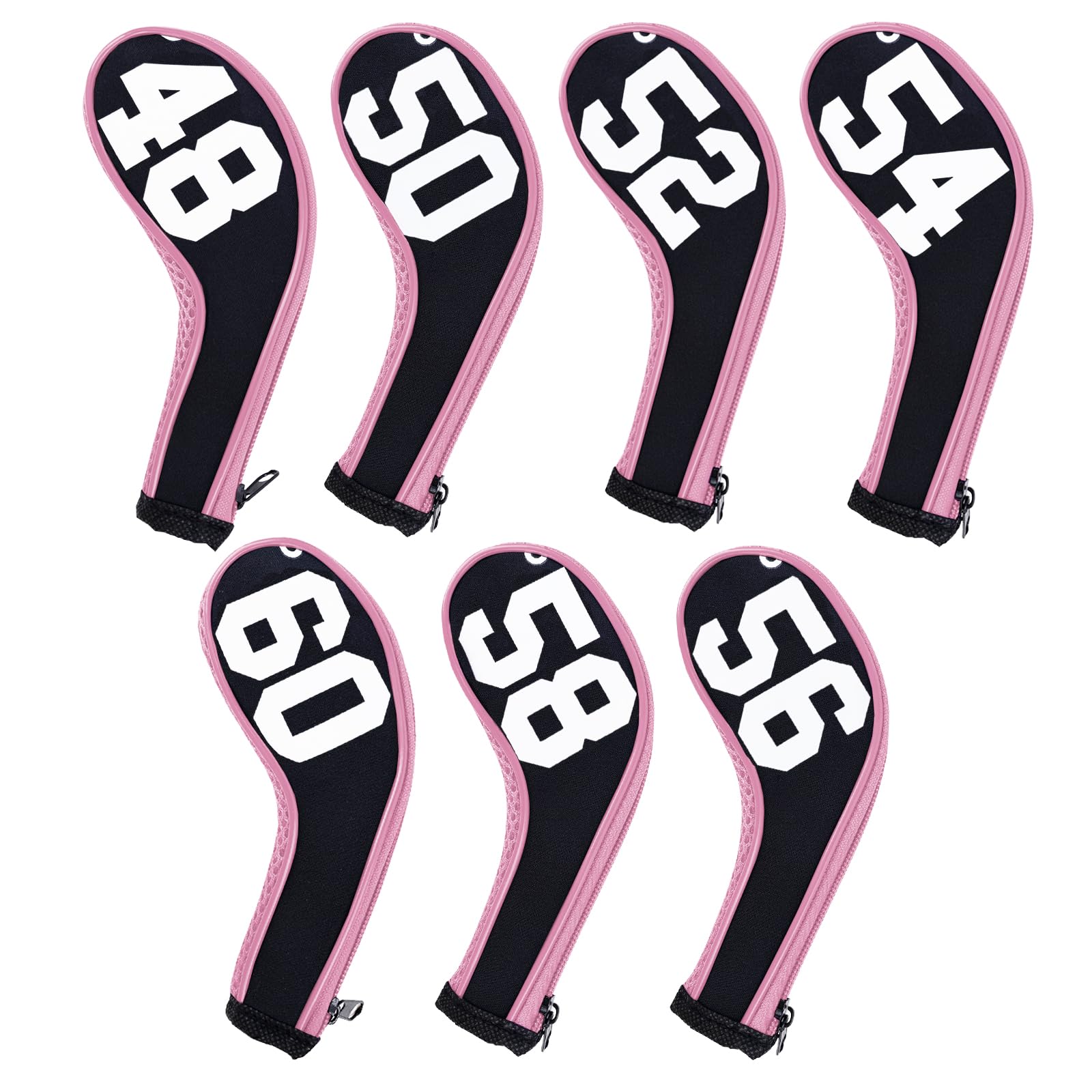 Andux 7Pack Golf Wedge Irons Club Head Covers Degree NO. on both Sides Long Neck with Zipper Black/pink