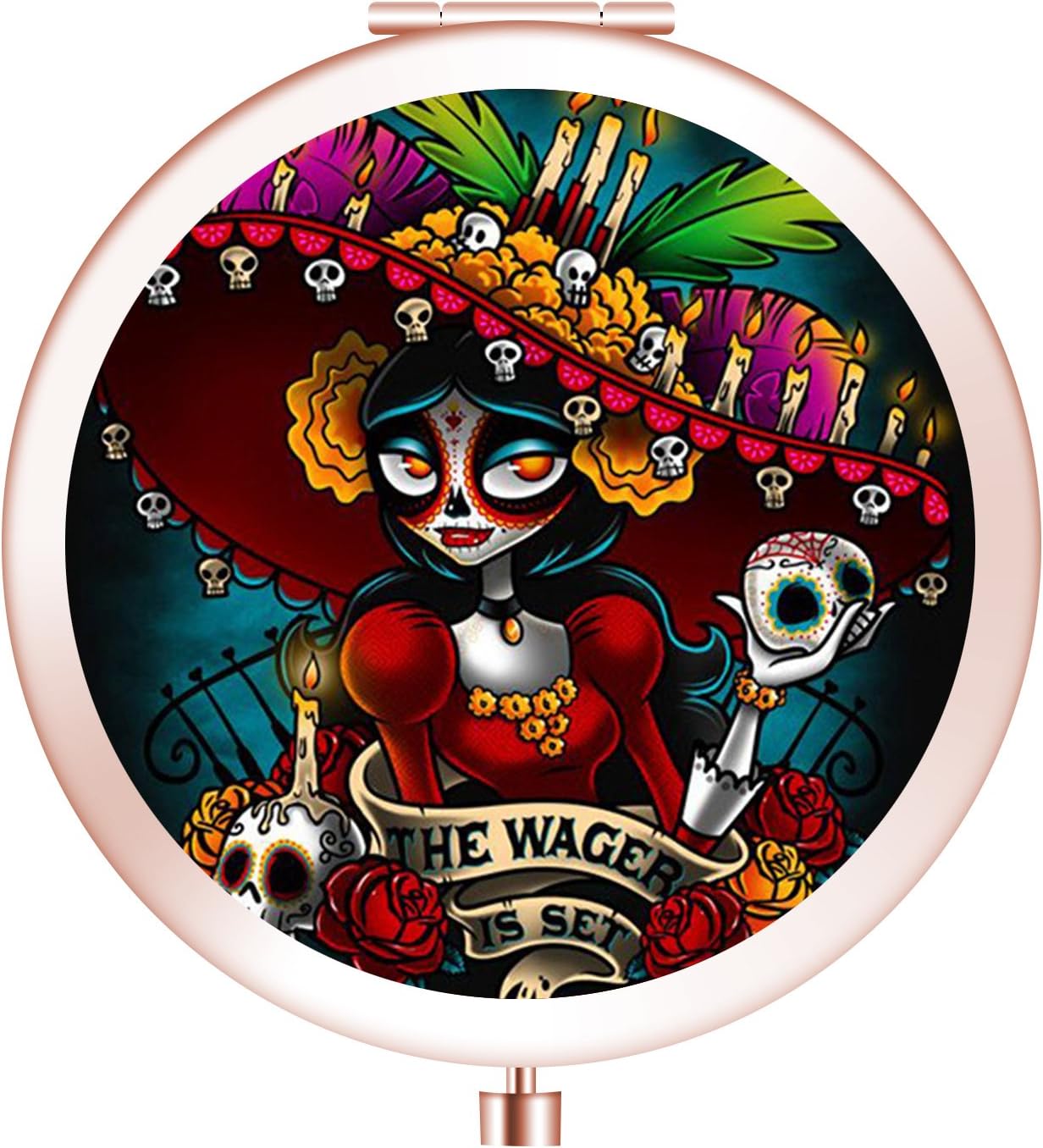 Customized Makeup Mirror, [New Version] Portable Compact Mirror Double Sides with 2x &1x Magnification Round Pocket Makeup Travel Mirror for Cosmetic Beauty - Sugar Skull