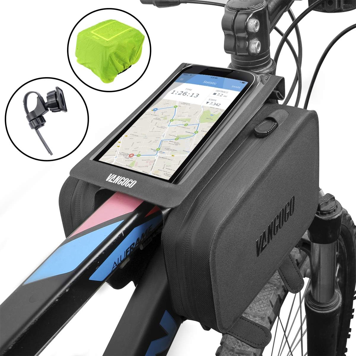 VANGOGO Bike Front Frame Bag, Top Tube Storage Bag, Handlebar Rack Bag with Phone Holder & Waterproof Phone Bag Fits Screen Below 6.2"
