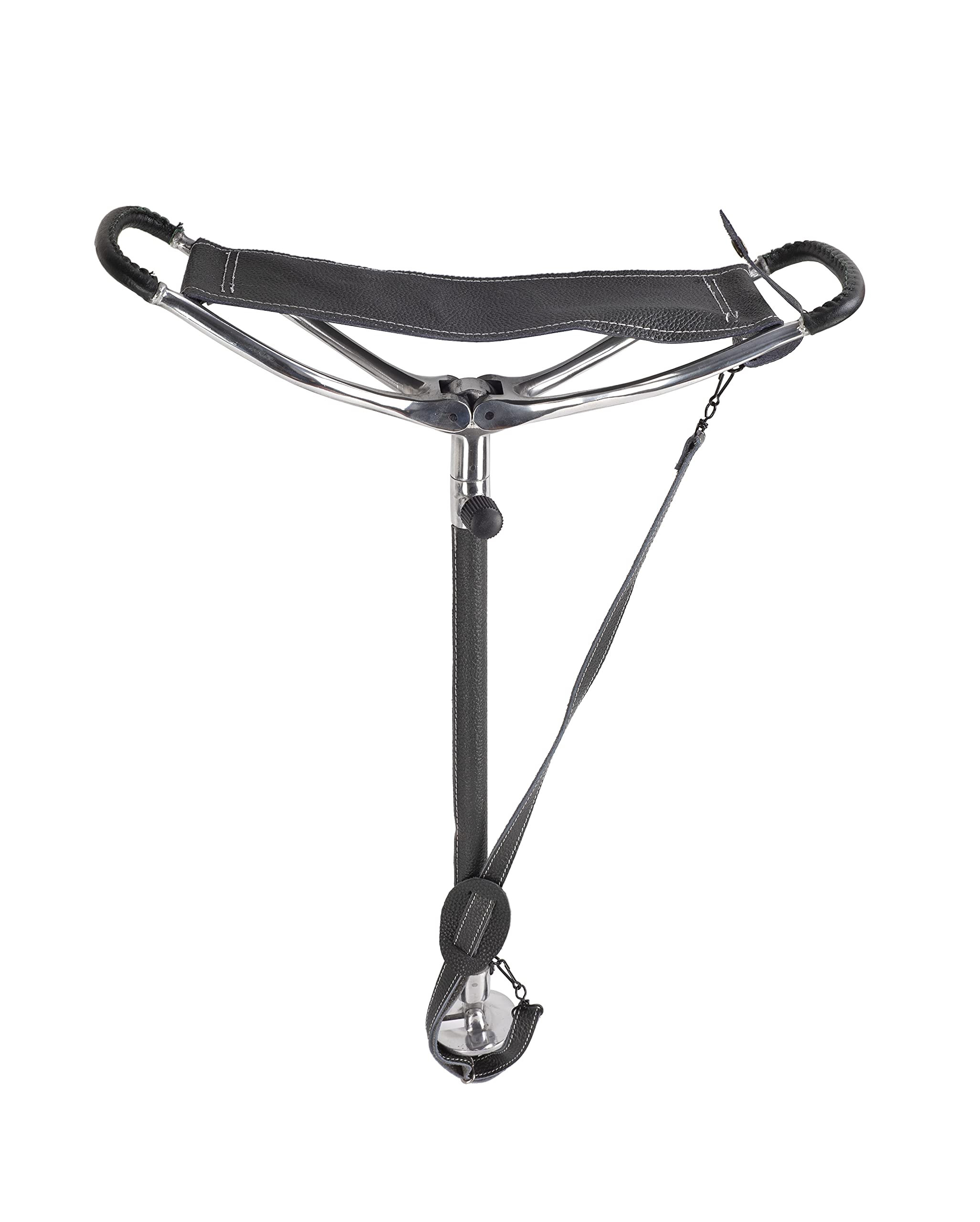 Januel - Rival Seat Rod - Telescopic Feet - Leather Seat - Covered Foot - Height 60 to 100 cm - Outdoor Leisure Camping Hunting Fishing Bushcraft - Black and Silver - with Strap