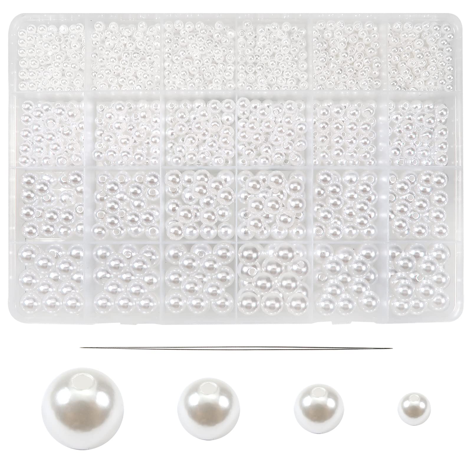 TOAOB 1500 Pieces Glass Beads, White Faux Pearl, Round Vase Filler Beads, Jewellery Making, Imitation Beads, 4 mm, 6 mm, 8 mm, 10 mm for Necklaces, Bracelets, Jewellery, Crafts