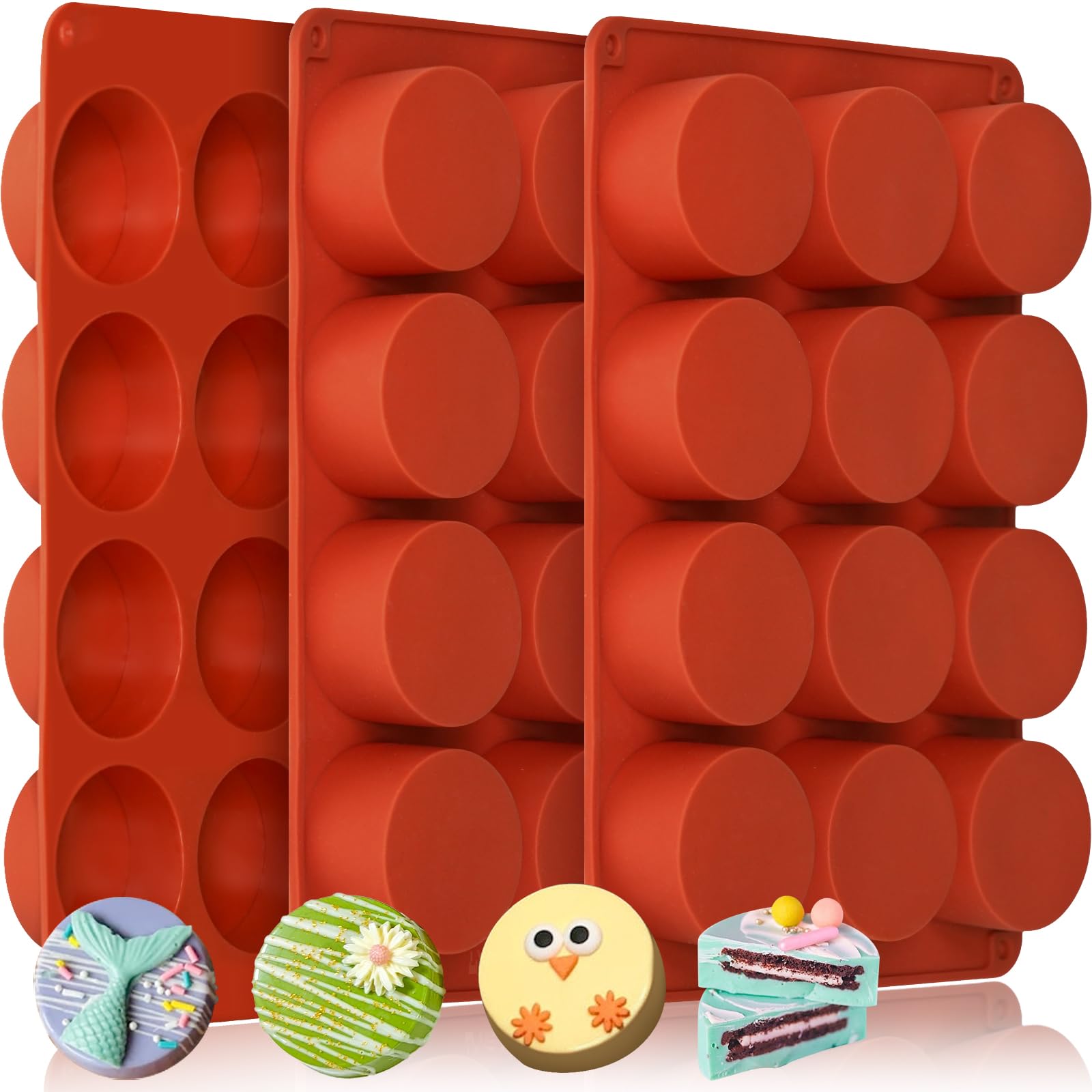 Photo 1 of HKNMTT Round Silicone Molds 3 PCS, 12-Cavity 2.1" Round Cylinder Chocolate Covered Cookie Mold, Food Grade Non-Stick Baking Moulds for Candy Handmade Soap Pudding Jello Mini Cake Jelly Brownie