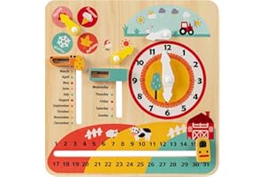 Costzon Montessori Kids Daily Learning Clock Toy, Wooden Educational Learning Clock Toy About Season, Weather, Day, Night, Mo