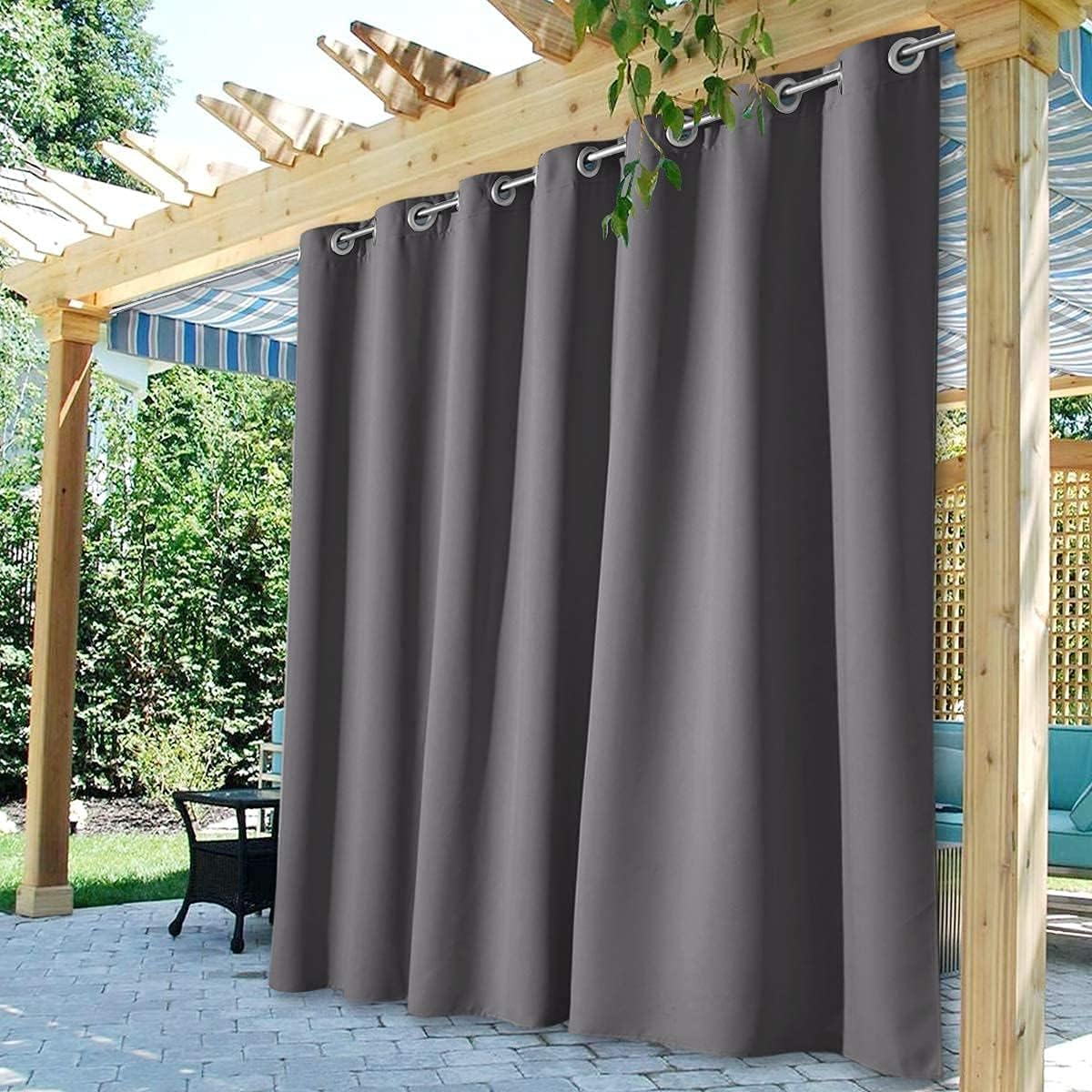Outdoor Curtains - StangH Outdoor Waterproof Curtains for Patio Extra Wide Heavy Duty Shading Blackout Thermal Insulated Drapes for Front Porch Sliding Door, 1 Panel, Grey, Wide 100 x Long 84 inches