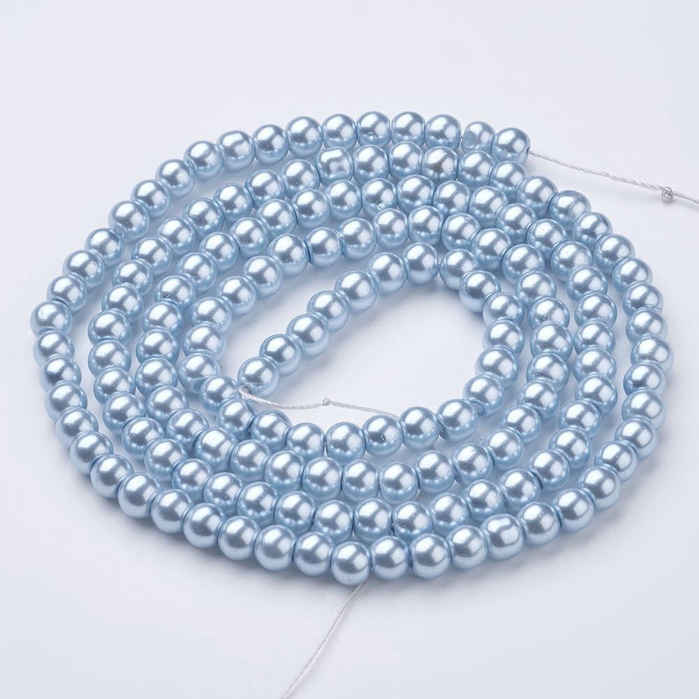 AMZ Beads - 6MM Glass Round Pearls Jewelry Making Loose Pearl Beads (Light Blue)
