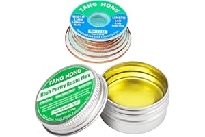 TANG HONG Rosin Flux Paste And Solder Wick Kit,1.06OZ/30g Jar Rosin Soldering Flux(1 PACK),4.9Ft Desoldering Wick Braid Remover Solder(1 PACK) For Soldering PCB/LED/Copper/Electrical Wire Repair