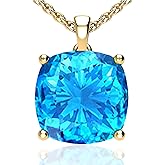 Belinda Jewelz Women's 14k White Yellow Gold Necklace Birthstone Fine Jewelry Hanging Pendant Necklaces Sparkling Prong Sterling Silver Chain with Cushion Shape Gemstone Jewelry Gift