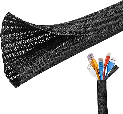 Josnown Cable Tidy Sleeve 3m Black 12-20mm Diameter Wire Management Tube for PC