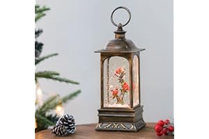 TIMEFLIES 10''Cardinals On Branch Lighted Musical Snow Globe Lantern Christmas Snow Spinning Water Glittering Home Decoration and Gift
