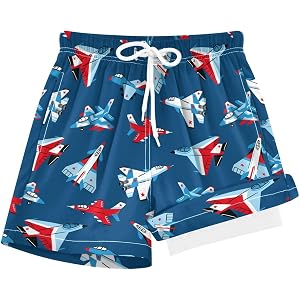 Meocouoe Boys Swim Trunks with Compression Liner Kids Beach Shorts Toddler Bathing Suit Quick Dry 2 in 1 Swimsuit 4-13Y