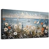 MHARTK66 Canvas Wall Art For Living Room Wall Decor For Bedroom Office Decoration Blue Ocean Paintings Flowers Landscape Wall Pictures Artwork Modern Aesthetic Room Home Decor Ready To Hang Posters